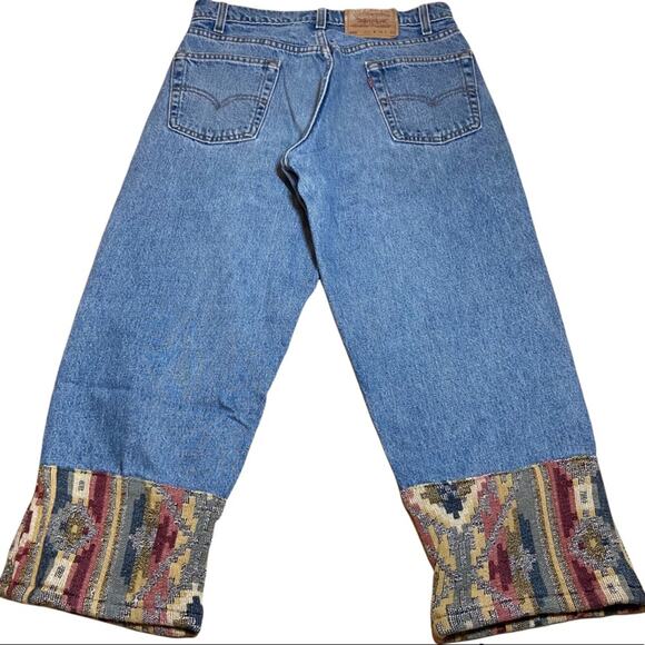 Levi’s 565 100% cotton patch cuff patchwork Capri 31" - Picture 1 of 4
